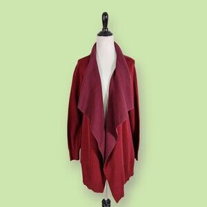 CAbi Womens M Cozy Up Two Tone Open Front Cardigan Sweater Maroon Red Knit‎ 3479